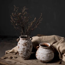 景德镇复古风格陈年水培陶瓷容器，仿古陶瓷花瓶，艺术质朴陶瓷花瓶，奢华装饰，禅意花瓶，日式装饰工艺品，桌面书房装饰小陶瓷花盆 - 復古做舊紅 - 查看 4