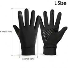 秋冬季保暖滑雪手套保暖户外运动跑步自行车手套暖手手套男女露营徒步摩托车骑行手套，冬季手套，雪地手套 - 黑色 - 查看 10