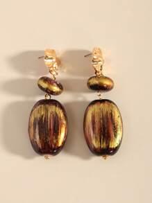 1 对复古不对称多层树脂石合金吊坠耳环，适合女性日常、派对、节日、礼物 - 不規則樹脂耳墜 - 查看 9