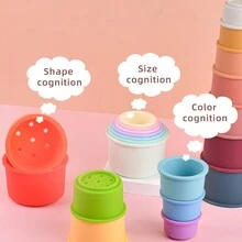 可爱的彩色图案与投影功能儿童堆叠杯、有趣的沐浴玩具、沙滩玩具、开发活动彩色彩虹堆叠杯、早教拼图组装玩具套装、嵌套玩具杯套装、注意力广度、形状识别、手眼协调与社交技能教育玩具套装、堆叠杯以及男孩和女孩的圣诞礼物 - 彩色 - 查看 6
