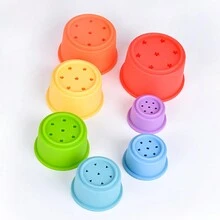 可爱的彩色图案与投影功能儿童堆叠杯、有趣的沐浴玩具、沙滩玩具、开发活动彩色彩虹堆叠杯、早教拼图组装玩具套装、嵌套玩具杯套装、注意力广度、形状识别、手眼协调与社交技能教育玩具套装、堆叠杯以及男孩和女孩的圣诞礼物 - 彩色 - 查看 8