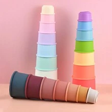 可爱的彩色图案与投影功能儿童堆叠杯、有趣的沐浴玩具、沙滩玩具、开发活动彩色彩虹堆叠杯、早教拼图组装玩具套装、嵌套玩具杯套装、注意力广度、形状识别、手眼协调与社交技能教育玩具套装、堆叠杯以及男孩和女孩的圣诞礼物 - 彩色 - 查看 9