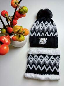 Set de 2 piezas de nueva moda: bufanda y gorro, estilo europeo y americano, bufanda y gorro de punto cálido para mujer, adecuado para exteriores, ciclismo, esquí en otoño/invierno (patrón aleatorio)