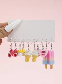 10 件/套可爱多巴胺、星星、草莓、冰淇淋棒棒糖吊坠耳环套装，彩色糖果许愿瓶甜蜜耳环，适合女孩日常、派对佩戴 - 彩色的 - 查看 3