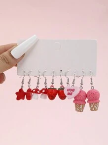 10 件/套可爱多巴胺、星星、草莓、冰淇淋棒棒糖吊坠耳环套装，彩色糖果许愿瓶甜蜜耳环，适合女孩日常、派对佩戴 - 彩色的 - 查看 4