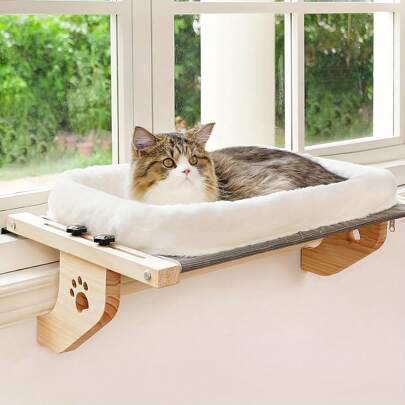 Large Cat Window Bed - Wood & Metal Haven - Durable, Easy-Adjust, Space-Saving Design For Indoor Cats - Secure Mount Anywhere