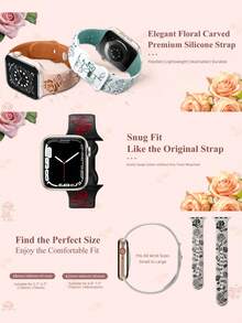 花卉雕刻表带与 Apple Watch 表带兼容，适用于 40 毫米 41 毫米 42 毫米 38 毫米 44 毫米 45 毫米 46 毫米 49 毫米，双色柔软硅胶可爱玫瑰花朵图案运动表带与 Apple Watch Series 10 9 8 7 6 5 4 3 2 1 Ultra SE 女款兼容 - 44/45/46/49/(42mm-Series 3 2 1) - 查看 4