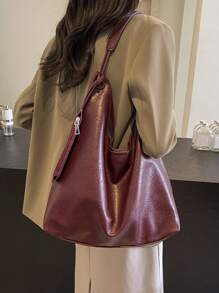 Two New Autumn And Winter Items, Large Capacity Retro Frosted Women's Shoulder Bag, Retro Hong Kong Style Tote Bag, Slouchy Style Large Capacity Bag, New Autumn Wine Red Color, Commuting Soft Leather Shoulder Bag Popular This Year,