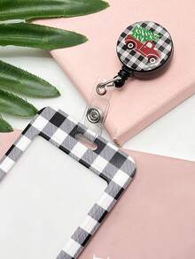 1 chiếc hộp đựng thẻ ID có nắp gập co giãn họa tiết kẻ caro Giáng sinh có thiết kế hình quả bí ngô và mèo con in UV sáng tạo, chất liệu ABS - Một cỡ - Xem 4