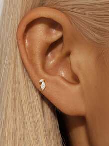 EleRunis 1PC 925 Sterling Silver Asymmetrical Marquise Studs Flat Back Cartilage Helix Piercing Jewelry For Daily Wear Wedding Party Engagement Anniversary Valentine's Day - Gold - View 20