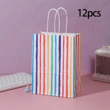 12pcs Multicolor Kraft Paper Gift Bags With Star, Polka Dot And Stripe Patterns - Suitable For Holiday And Party Christmas Gifts Valentine's Day - Multicolor - View 15