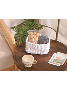 1 pezzo di cestino portaoggetti intrecciato a mano, design intrecciato creativo per cestino portaoggetti per la casa, organizzazione e conservazione domestica, adatto per soggiorno, camera da letto, dormitorio e accessori per ufficio, decorazione per la casa, decorazione in stile fattoria, Cestino portaoggetti in erba marina in stile boho con accenti in legno e rattan, decorazione moderna per patio e giardino