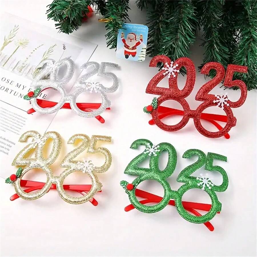 4pcs Christmas Party Glasses 2025 New Year & Festive Party Glasses Frames Photobooth Props Christmas Party Decoration