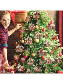 Bộ 24 đồ trang trí nhà kẹo Giáng sinh, kẹo Giáng sinh tròn hình ngôi nhà bánh gừng hình tàu hỏa hình bánh rán, đồ trang trí treo cây thông Noel bằng gỗ, đồ trang trí phòng ngày lễ và bệ cửa sổ, quà tặng tốt nhất cho tiệc Giáng sinh - Nhiều màu - Xem 2