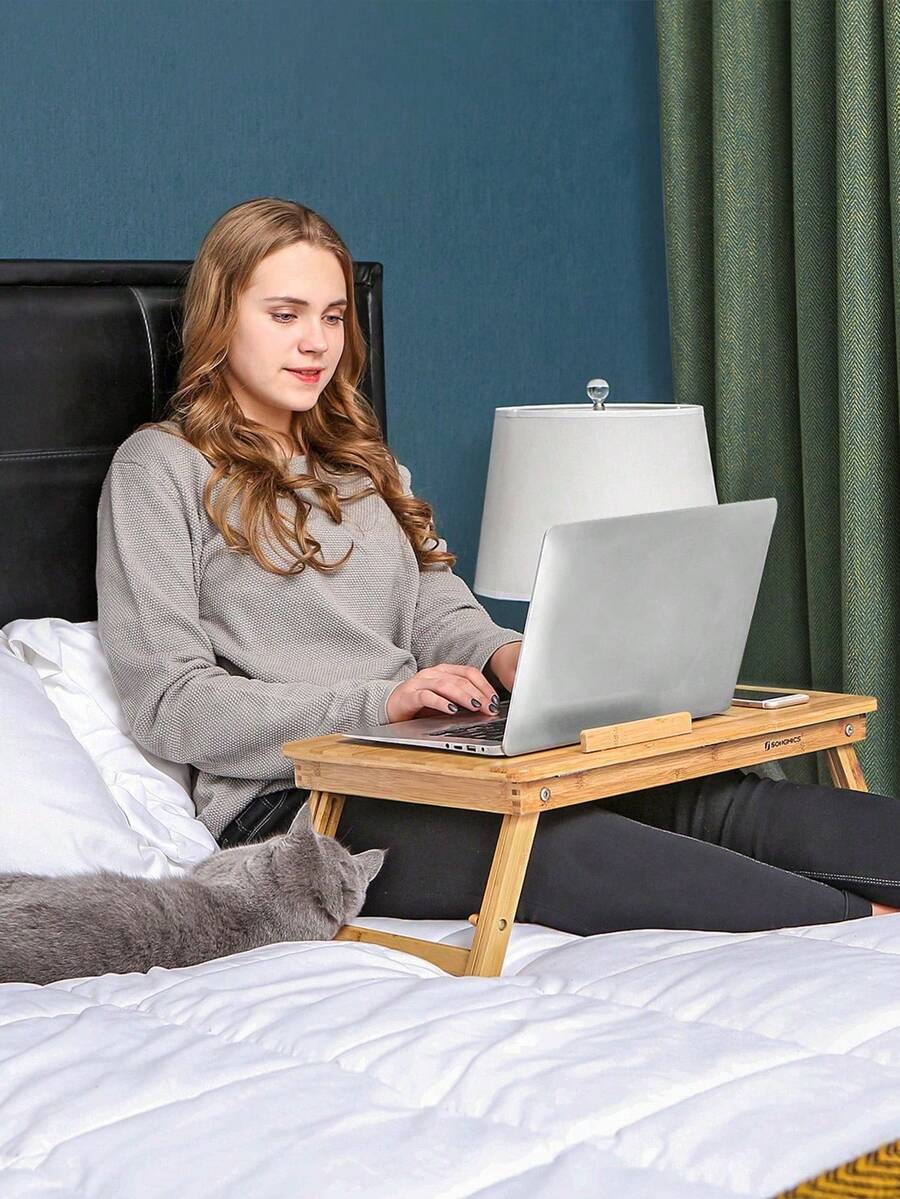SONGMICS Bamboo Laptop Desk, Foldable Bed Table, Height Adjustable Sofa