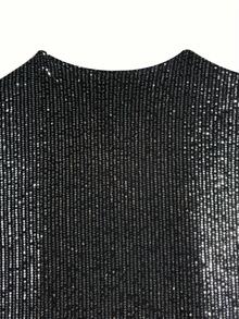 Sequin Patchwork Batwing Sleeves Casual Versatile Long Coat Black Spring - Black - View 4