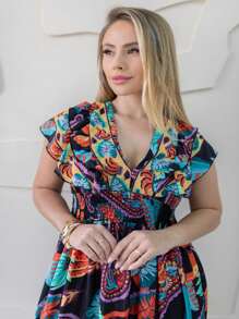 LONG  FLORAL SILK DRESS - màu đen - Xem 4