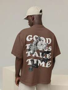 Men's Oversized T-Shirt 100% Premium Cotton Good Time Streetwear Shirt - 鏽棕色 - 查看 1