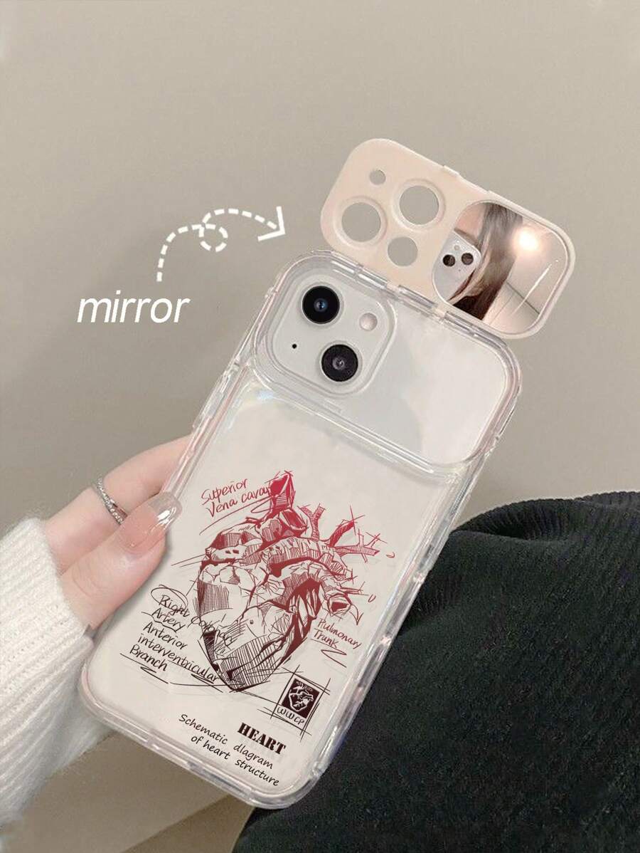 TPU镜面元素1件装透明TPU彩色心形手机壳带镜面支架，兼容 11、12、13、14、12 Pro Max、13 Pro Max、14 Pro Max、15、15 Pro、15 Pro Max、16、16 Pro、16 Pro Max，生日礼物