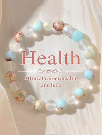 1pc Aura Quartz & Ocean Sediment Beaded Bracelet - Homeopathic Crystal Jewelry For Abundance, Prosperity, Calm & Clarity