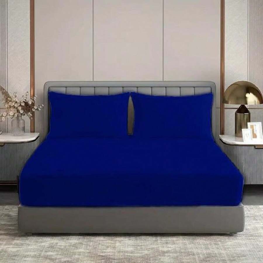 Double Bed Set Kit Standard Solid Color Sheets 3 Pieces Direct From The Factory - Màu xanh hải quân - Xem 1