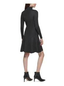 CALVIN KLEIN Womens Knit Long Sleeve Turtle Neck Above The Knee Party Fit + Flare Dress - màu đen - Xem 2