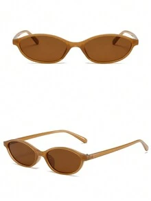 1 chiếc kính thời trang gọng nhỏ hình oval, kiểu dáng cá nhân hóa, đa năng, cổ điển dành cho nữ, thích hợp cho du lịch mùa hè, kỳ nghỉ, đi biển, phụ kiện đi biển cho nữ, kính râm. - trà khung màu nâu nhạt - Xem 3