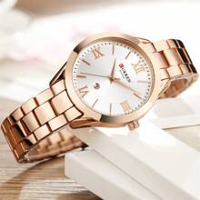 Relógio Feminino de Moda CURREN Marca Superior Senhora de Luxo Clássico Relógio de Pulso de Menina Pulseira de Aço Inoxidável Simples Original à Prova D"Água Função de Data Automática Relógio Feminino Presente 9007