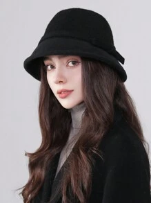 1pc Women Elegant Bohemian Party Casual Cute Retro Street Warm Cuffed Bow Bucket Hat, Suitable For Daily Wear Halloween Valentine's Day Halloween Decor - Multicolor - View 18