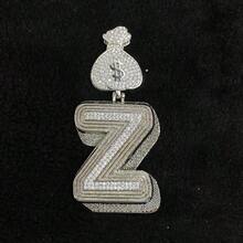 DUBSS 1 Piece Prong Setting Pendant Iced Out Initial Necklace For Men Gold Plated Hip Hop Fashion Jewelry Money Bag Bail - Letter - View 13