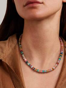 Collar de piedras naturales con cuentas de estilo bohemio en color dopamina, cadena de clavícula dulce y elegante para mujeres, adecuado para vacaciones de primavera/verano y uso diario
