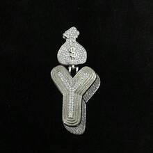 DUBSS 1 Piece Prong Setting Pendant Iced Out Initial Necklace For Men Gold Plated Hip Hop Fashion Jewelry Money Bag Bail - Letter - View 48