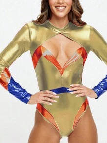 Metaliczny połysk, seksowna bielizna, europejski i amerykański damski kombinezon cosplay superbohaterki na imprezę rave