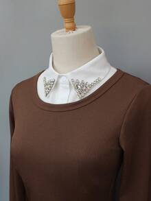 1 件女式手工串珠假领，百搭装饰衬衫，时尚职业装、休闲装、闪亮时尚、春秋冬 - 黑色 - 查看 10