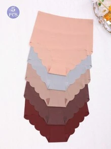 5入組無縫高腰內褲,簡約舒適實色彈力三角褲,女士內衣著 - 彩色 - 查看 1