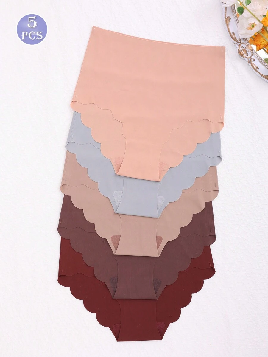 5入組無縫高腰內褲,簡約舒適實色彈力三角褲,女士內衣著 - 彩色 - 查看 1