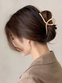 1 件女士金属合金超大简约时尚发夹发夹配件，适合日常发型、洗脸、外出装 - 金色 - 查看 3