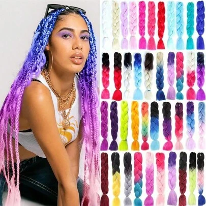 合成大号编织发渐变色大号辫子接发 1 件，适用于扭纹钩编编织发耐热高温纤维 24 英寸，万圣节角色扮演装扮时尚派对圣诞新年礼物
