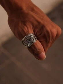 1 Chiếc Nhẫn Đính Đá Cubic Zirconia Thời Trang Đính Kim Cương Giả Nam Với Phong Cách Tuyệt Vời Châu Âu Và Mỹ, Ban Nhạc Đám Cưới Sang Trọng - Vàng - Xem 6