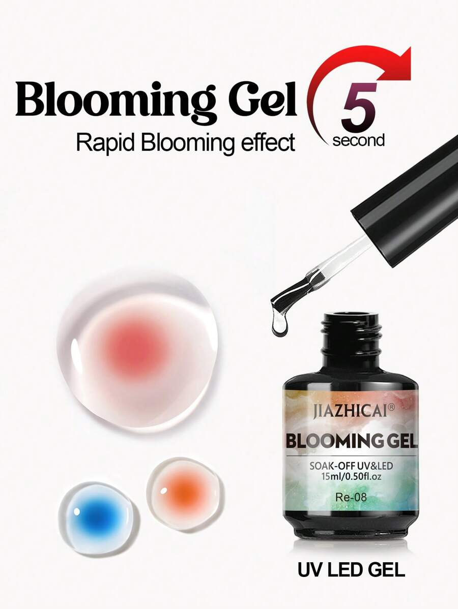 15毫升超棒美甲透明绽放凝胶UV LED花朵凝胶指甲油，可扩散呈现大理石天然石材水彩花卉印花效果，可卸美甲凝胶DIY美甲设计美甲礼物，送给女性美甲师