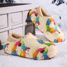 Dép giữ nhiệt lót lông cho cặp đôi, đế dày chống trượt ấm áp đi trong nhà/ngoài trời dành cho gia đình Unisex - Màu be - Xem 4