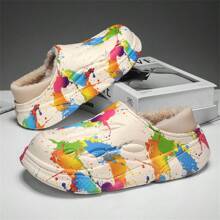 Dép giữ nhiệt lót lông cho cặp đôi, đế dày chống trượt ấm áp đi trong nhà/ngoài trời dành cho gia đình Unisex - Màu be - Xem 1