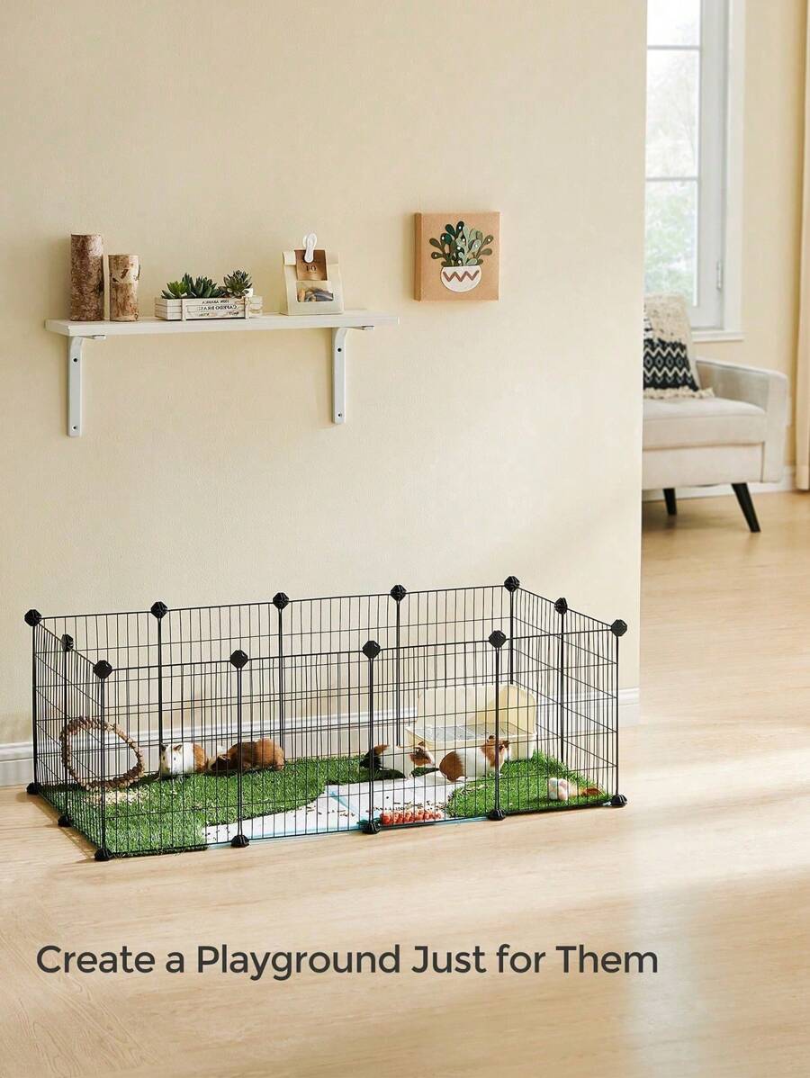 SONGMICS Guinea Pig Cage, Indoor Rabbit Run Hutch Cage, Exercise