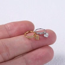 1 件可爱时尚爱心优质设计鼻环穿孔女孩女士礼物珠宝金银 - Nose Ring - 查看 5