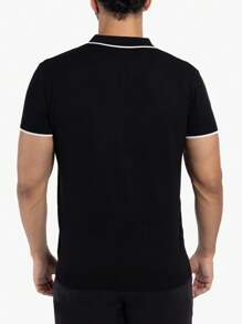 Men's Collar V-Neck Polo Sweater - màu đen - Xem 2