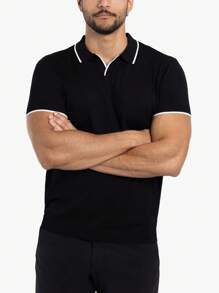Men's Collar V-Neck Polo Sweater - màu đen - Xem 5
