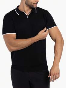 Men's Collar V-Neck Polo Sweater - màu đen - Xem 3