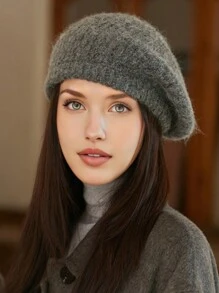 1 Berretto basco di lana soffice per donna, in tinta unita, adatto per l'uso quotidiano in autunno e inverno, lavabile a mano ma non in lavatrice