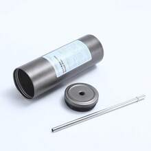 600ML不锈钢冰美式咖啡杯水瓶吸管杯带盖咖啡杯简约时尚冰美式咖啡杯办公室用 - 彩色 - 查看 9