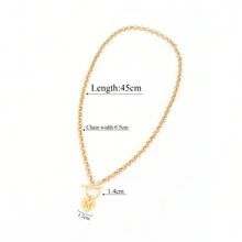 1pc Minimalist Gold Heart Hollow Letter Pendant With T-Clasp And Stainless Steel Chain Necklace, Valentine's Gift For Women - Yellow Gold - View 2